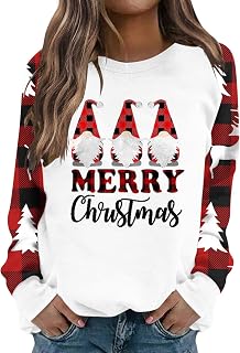 KEXIMIXUE Ladies Christmas Tops Soft Modern Tops Women Festival School Plus Size Long Sleev Top Pattern Ruffle Crewneck Comfy Blouses Women