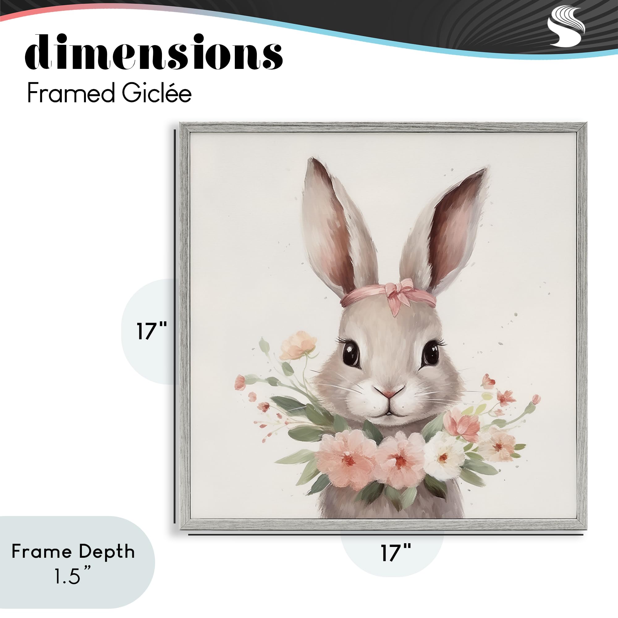 Encantadora corona floral de conejo, 43,2 x 43,2 cm con marco Giclée