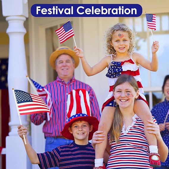 AhfuLife 15pcs American USA Flags on Sticks for 4th July Decorations, Hand Held America Small Flags with 30cm White Pole for Memorial Day Veterans Day Independence Day Decorations