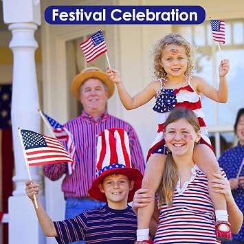 AhfuLife 15pcs American USA Flags on Sticks for 4th July Decorations, Hand Held America Small Flags with 30cm White Pole for Memorial Day Veterans Day Independence Day Decorations