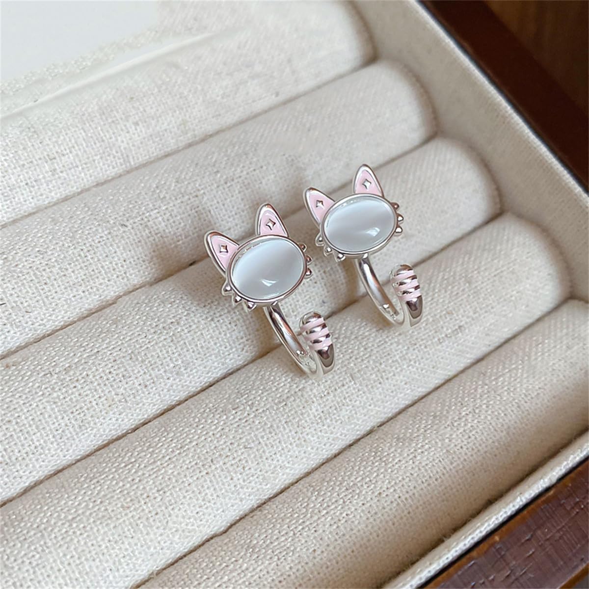 Dainty Cute Cat's Eye Tail Stud Earrings for Women 925 Sterling Silver Post Pin Enamel Opal Crystal Lovely Kitten Studs Earring Minimalist Animal Jewelry for Pet Lover - Image 4