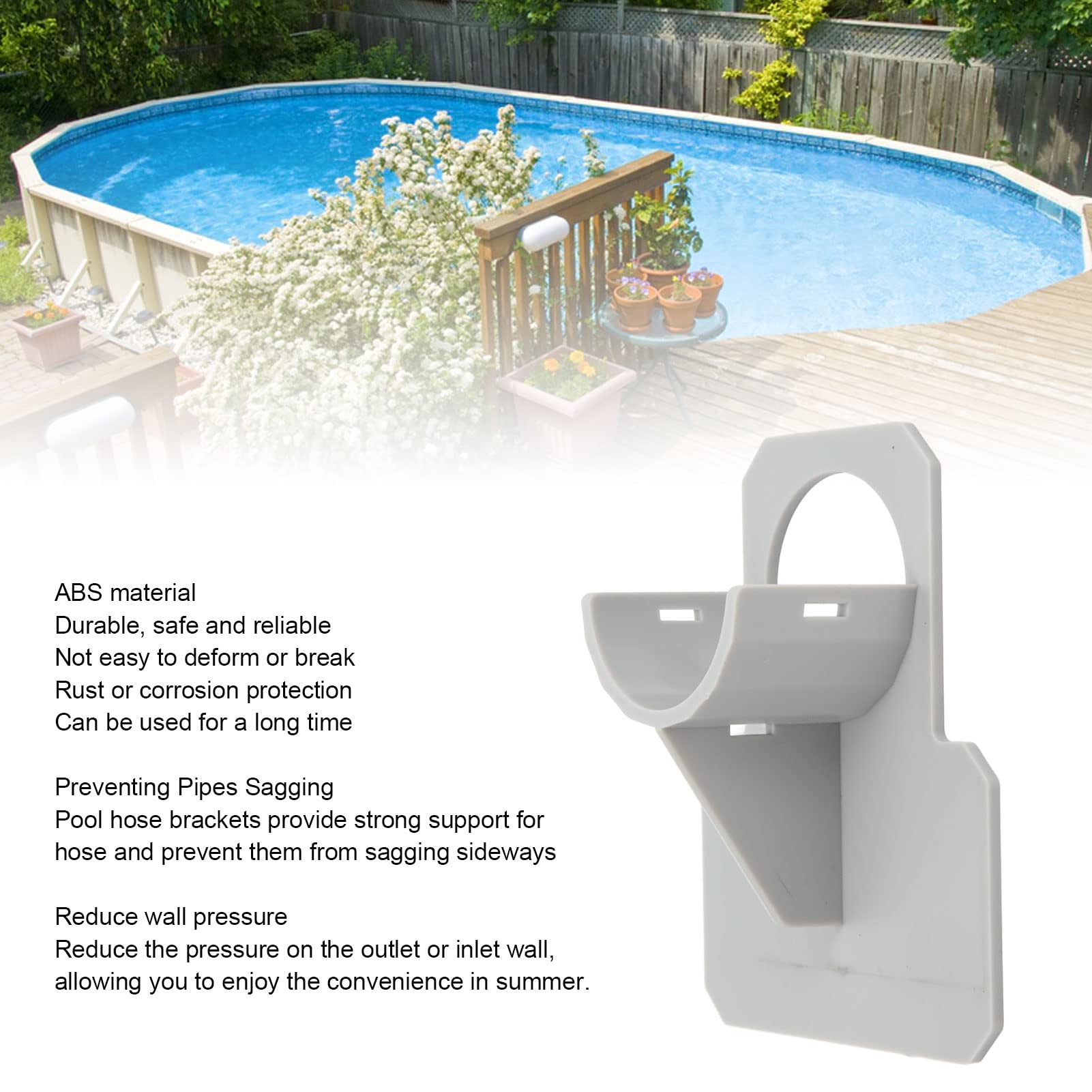 Swimming Pool Pipe Holder, ABS Gray 3.7cm Above Ground Hose Bracket Water Tube Support with Tapes
