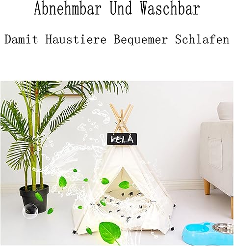Miniatura 9 de WKshuFT Tipi para mascotas, cama grande con cojín grueso, 2327 pulgadas de alto, tienda de campaña portátil lavable para perros, cachorros, gatos y