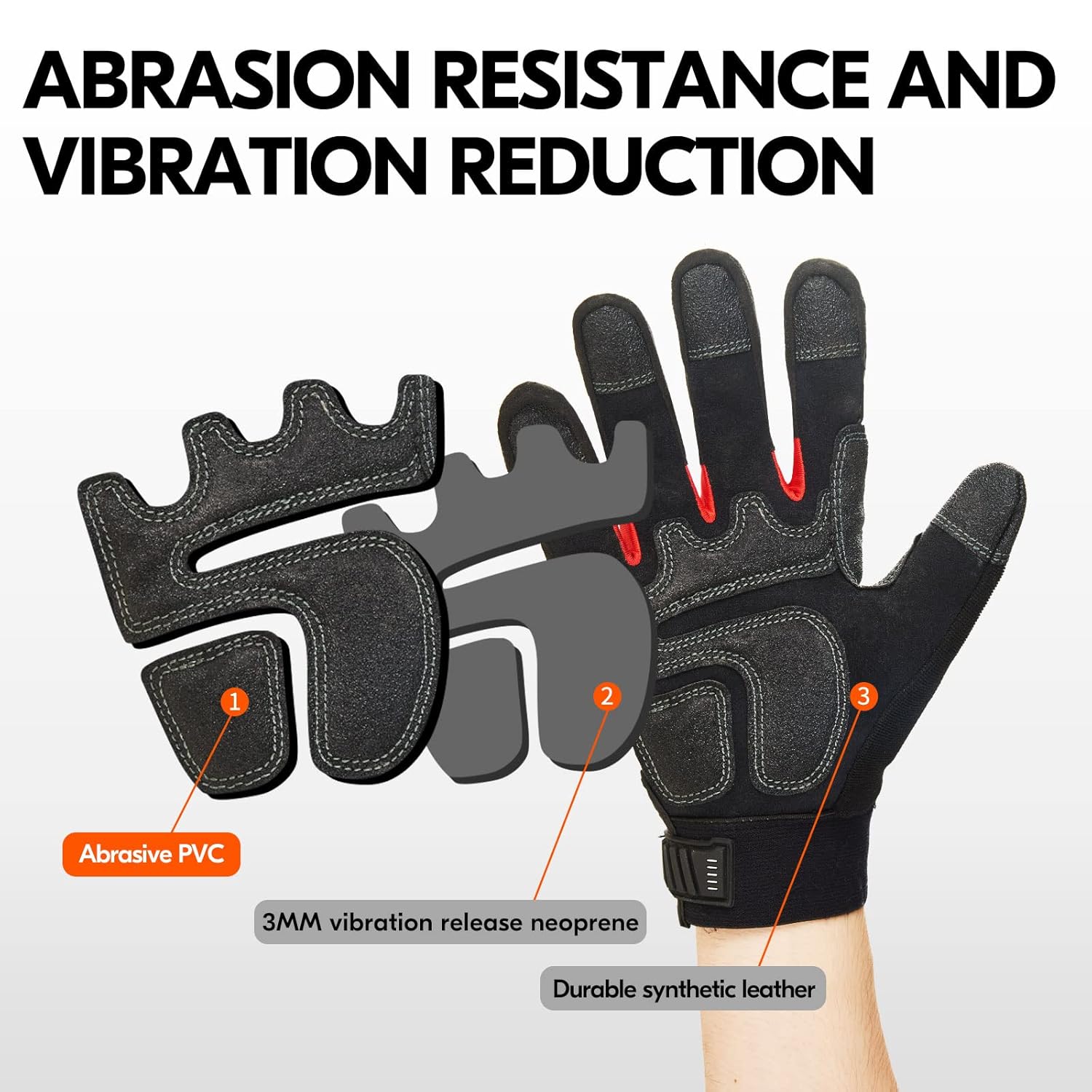 Vgo... 1-Pair Synthetic Leather Heavy Duty Mechanic Work Gloves, Touchscreen Compatible (Size L, Black Red, SL9722)