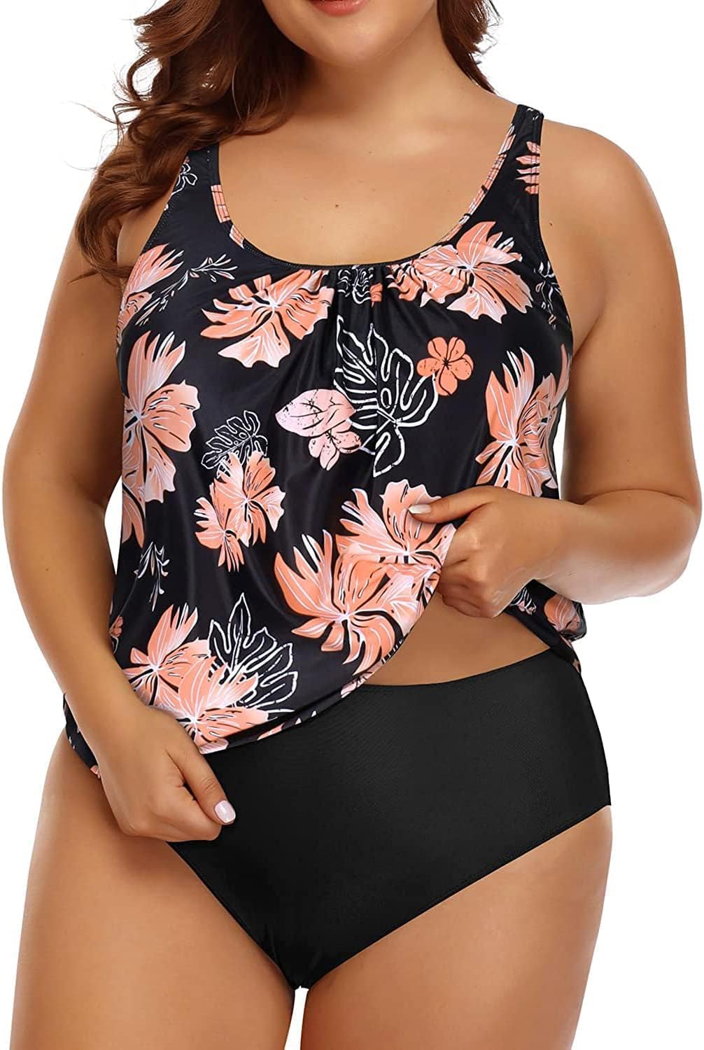 Yonique Two Piece Blouson Tankini Swimsuits For Women Modest Bathing Suits Two Piece Loose Fit Swimwear