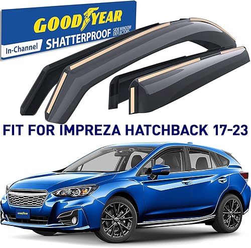 Miniatura 2 de Goodyear Deflectores de ventana inastillables en el canal para Subaru Impreza 2017-2023 Hatchback, protectores de lluvia, viseras de ventana para