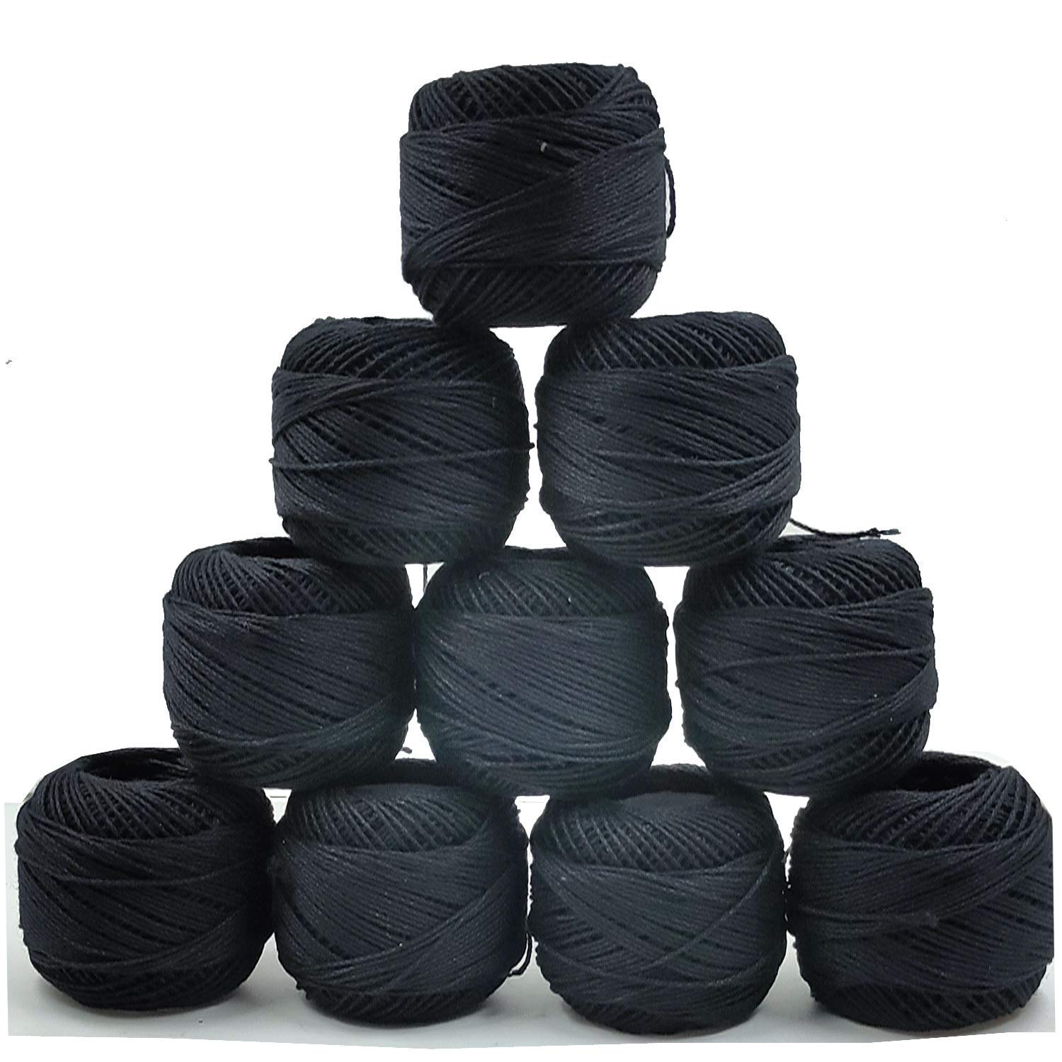 AVIROM� Crochet Thread Set of 10 Ball Crochet Cotton Thread Yarn for Knitting and Craft Making. Size 20 Gram 55 to 60 mtr. Approx. [ Black Color ]
