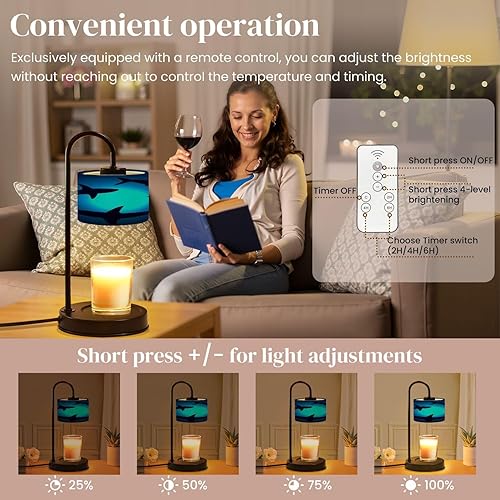 Miniatura 43 de Lámpara calentadora de velas con temporizador y atenuador, retro de los años 70, líneas onduladas abstractas psicodélicas, rosa, naranja, beige,