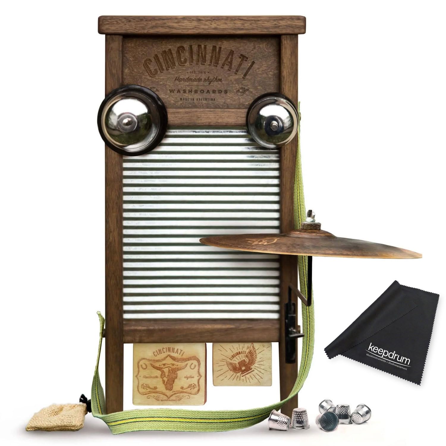 Cincinnati Washboards CW-3 Percussion Waschbrett Pro mit keepdrum Mikrofasertuch