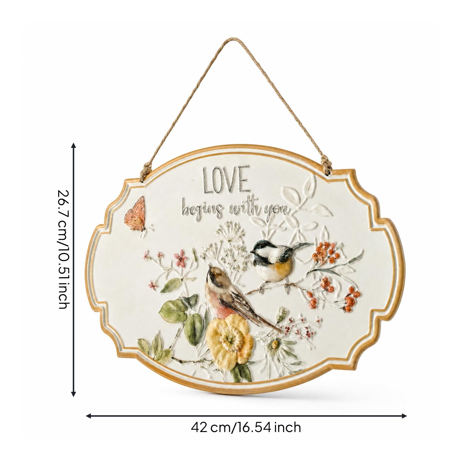 Baoblaze Placa de Pared para Exterior Letrero Metálico de Pared Placa Colgante Cartel Decorativo de Hierro con Relieve Marco Perimetral y Acabado Antiguo, LOVE