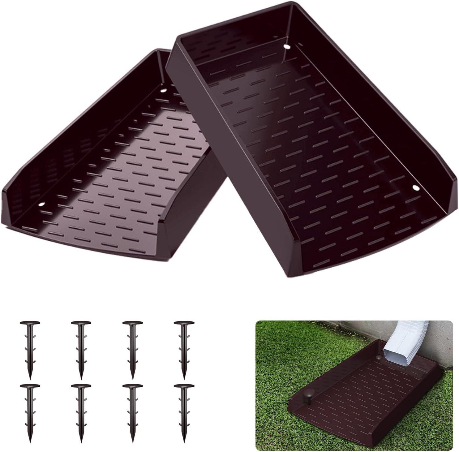 4 Pack Gutter Downspout Splash Block, 12” Extra-Wide Gutter Downspout Extensions for Water Drainage, No-Install Design Down Spout Extender, Fixable Downspout Extender with 8 Fixing PP Nails, Black