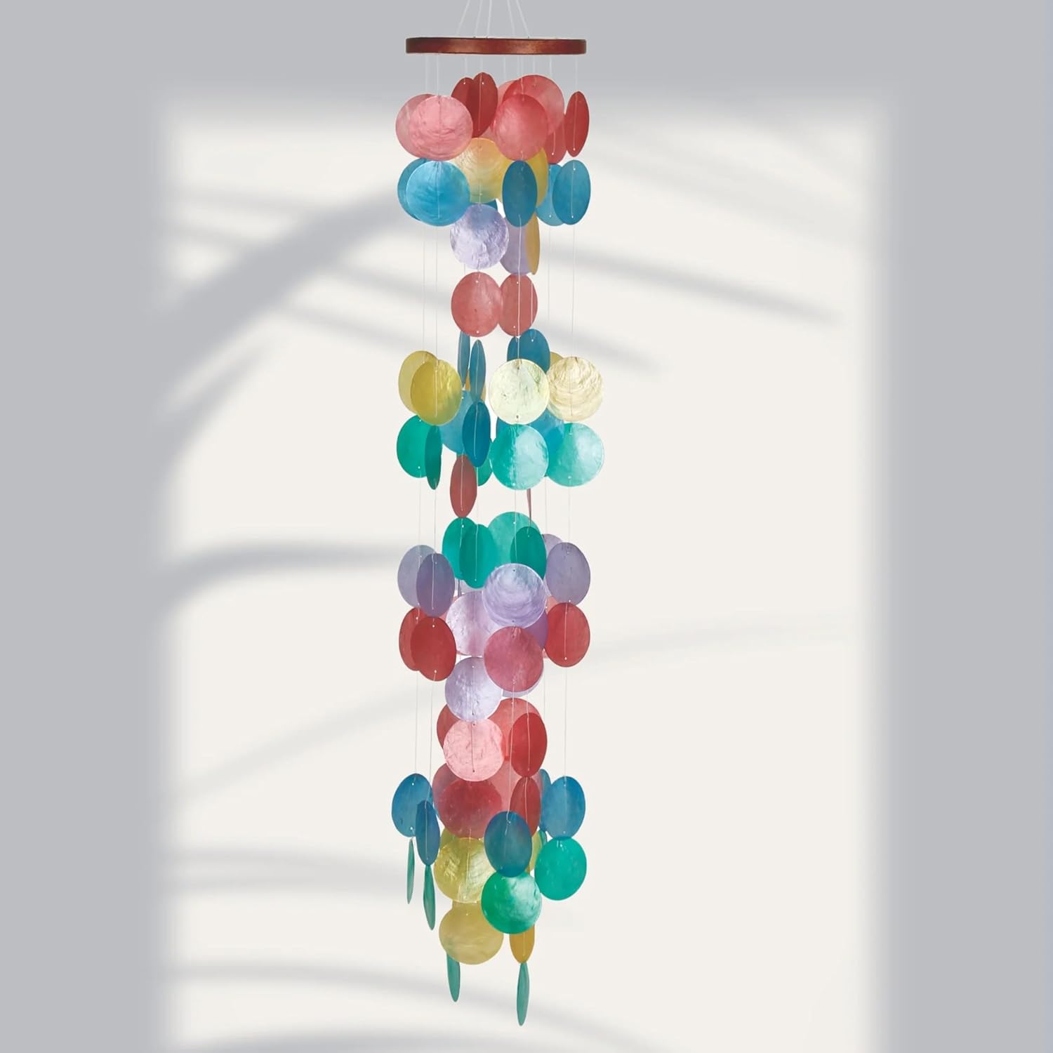 Woodstock Chimes Capiz Waterfall Wind Chime, 40" Rainbow Capiz Round Sea Shell, Handcrafted Ocean Theme Windchime for Outdoor, Patio or Garden Décor (CWH)
