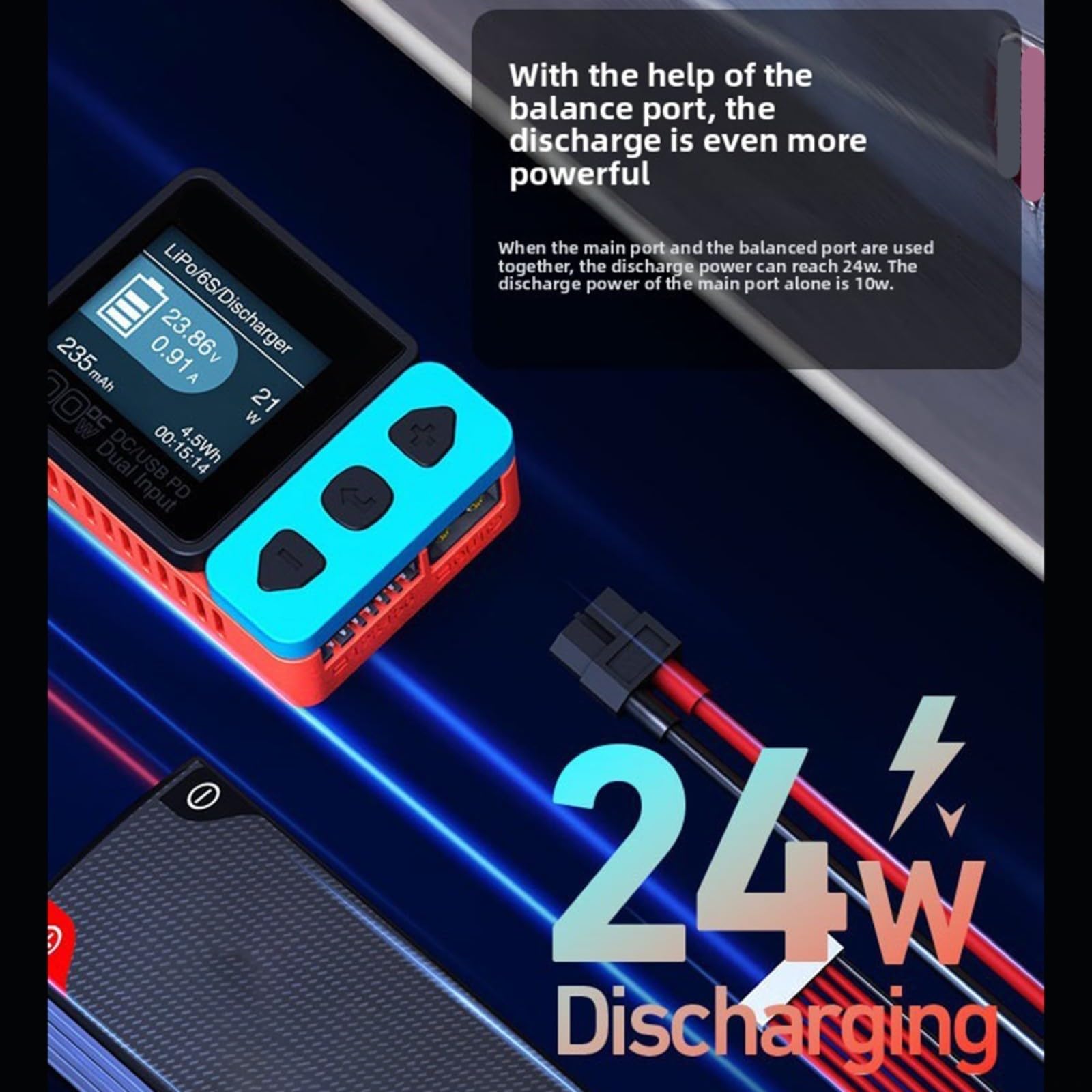 B6neo Hub de charge à 6 ports pour batteries LiPo/LiFe/Li-Ion avec port BT2.0/PH2.0, compatible avec les chargeurs B6neo/B6ACneo, courant de sortie max. 2 A, design compact pour modèles RC, bleu