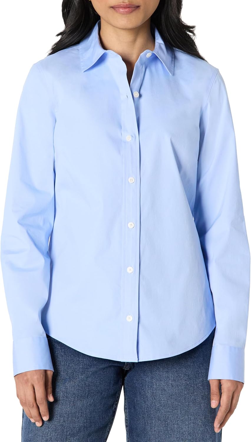 Amazon Essentials Women's Regular-Fit Stretch Poplin Button-Up Dress Shirt