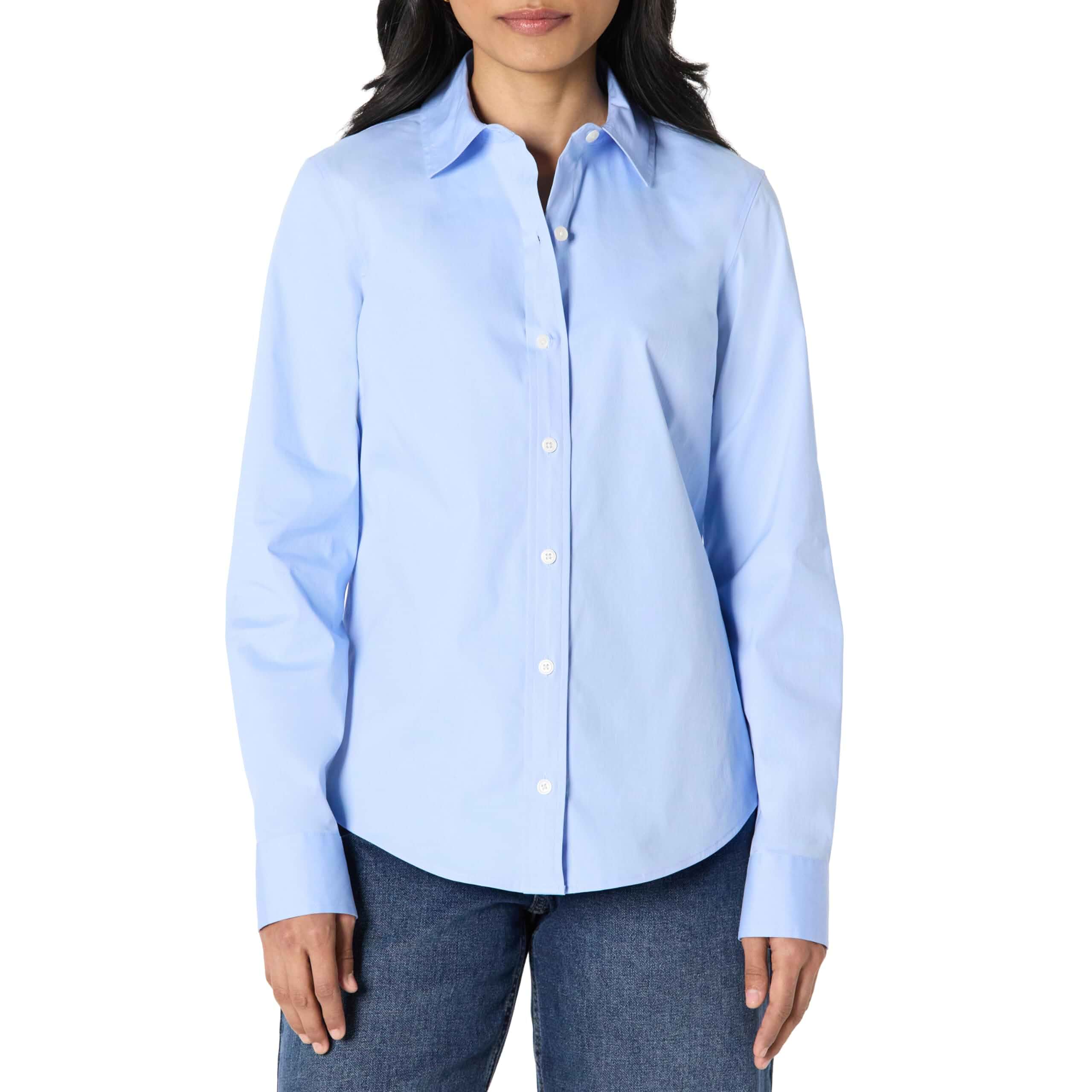 Amazon Essentials Women's Stretch Poplin Button-Up Dress Shirt Long Sleeve
