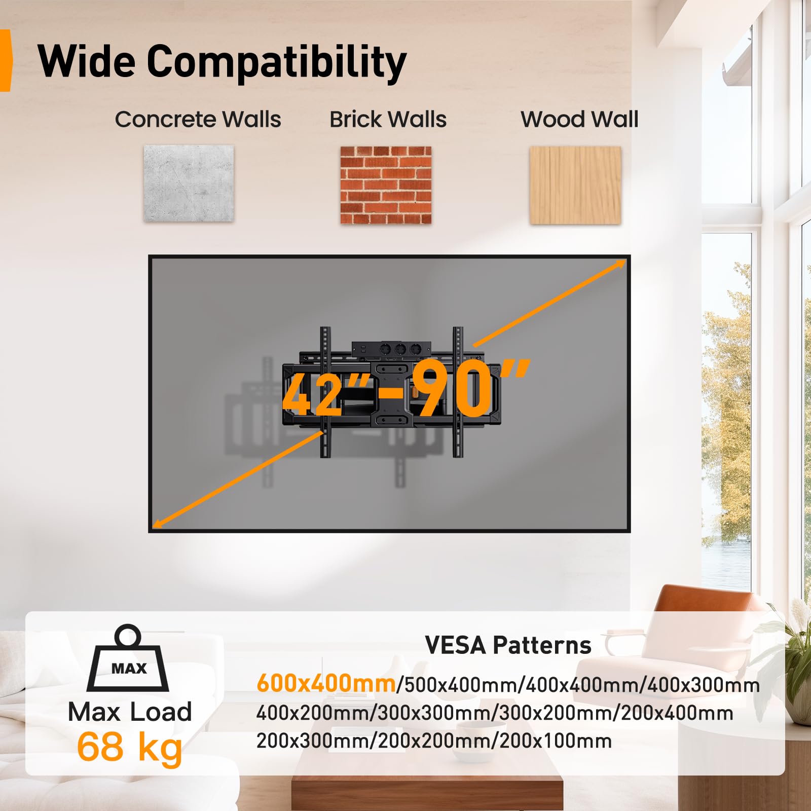 Mounting Bracket Perlegear 42-90 Inch 68 Kg VESA 600x400mm - Dettaglio