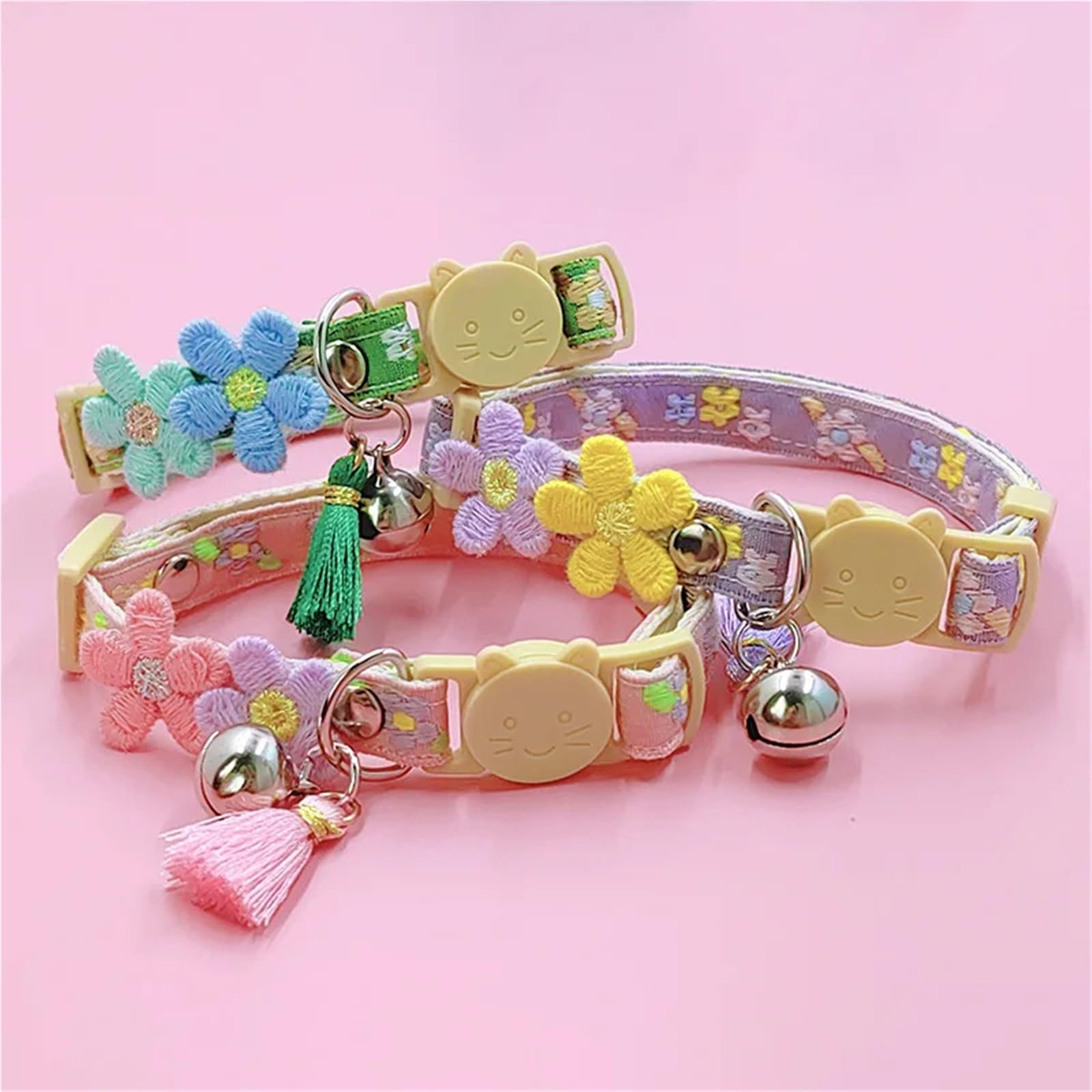 Katzenhalsband mit Glöckchen, Spitze, Blume, Haustier-Quastenanhänger, Schnellverschluss-Schnalle, um Ersticken zu verhindern, for Katzen, Welpenbedarf(Color1)
