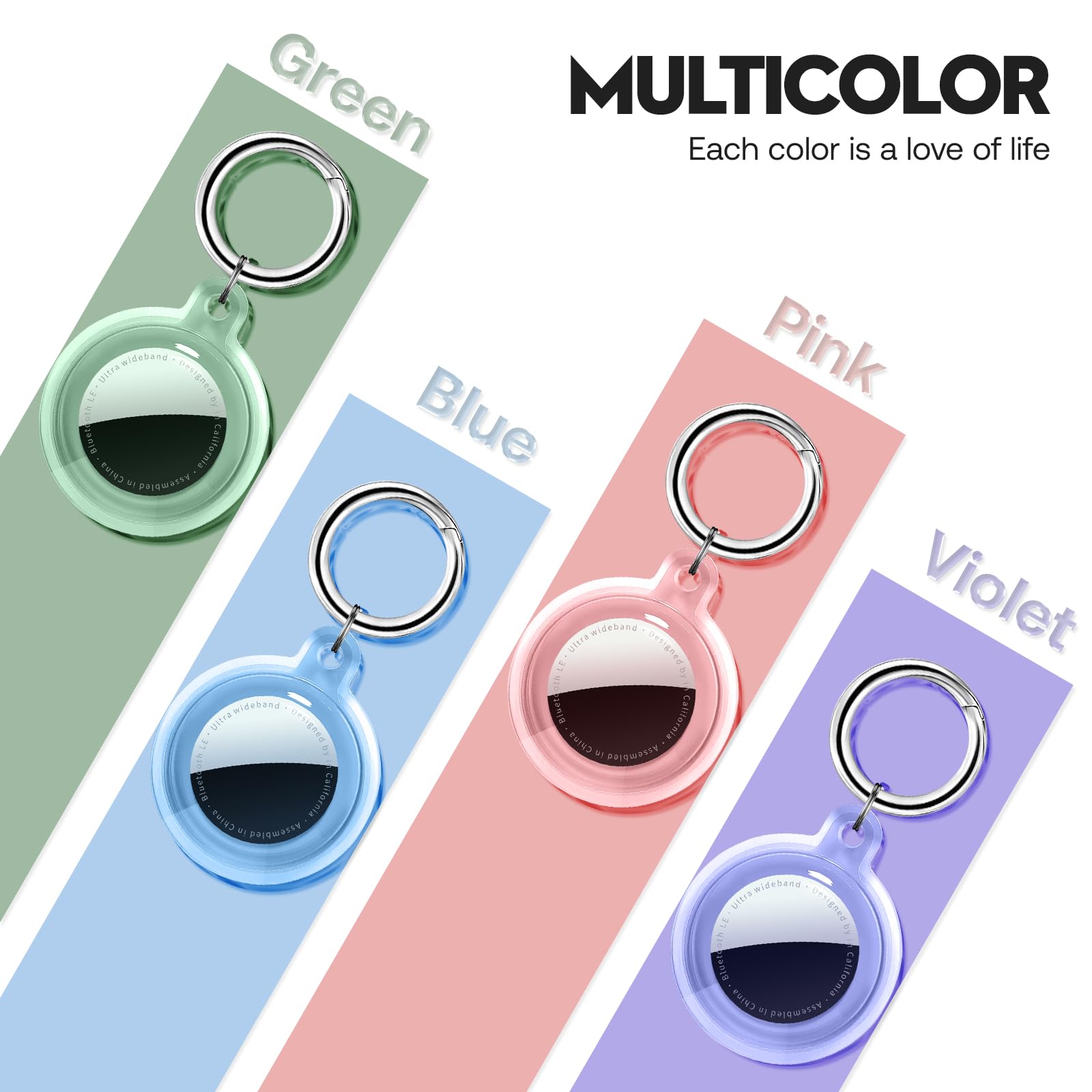 Aimtel 4 Pièce Étuis Pour Air Tag Apple, Étuis En Silicone Compatibles Avec Porte Cle AirTag Apple, Ultra Léger, Lavable, Résistant Aux Rayures, Pour Nouvel Air Tag Porte Clé