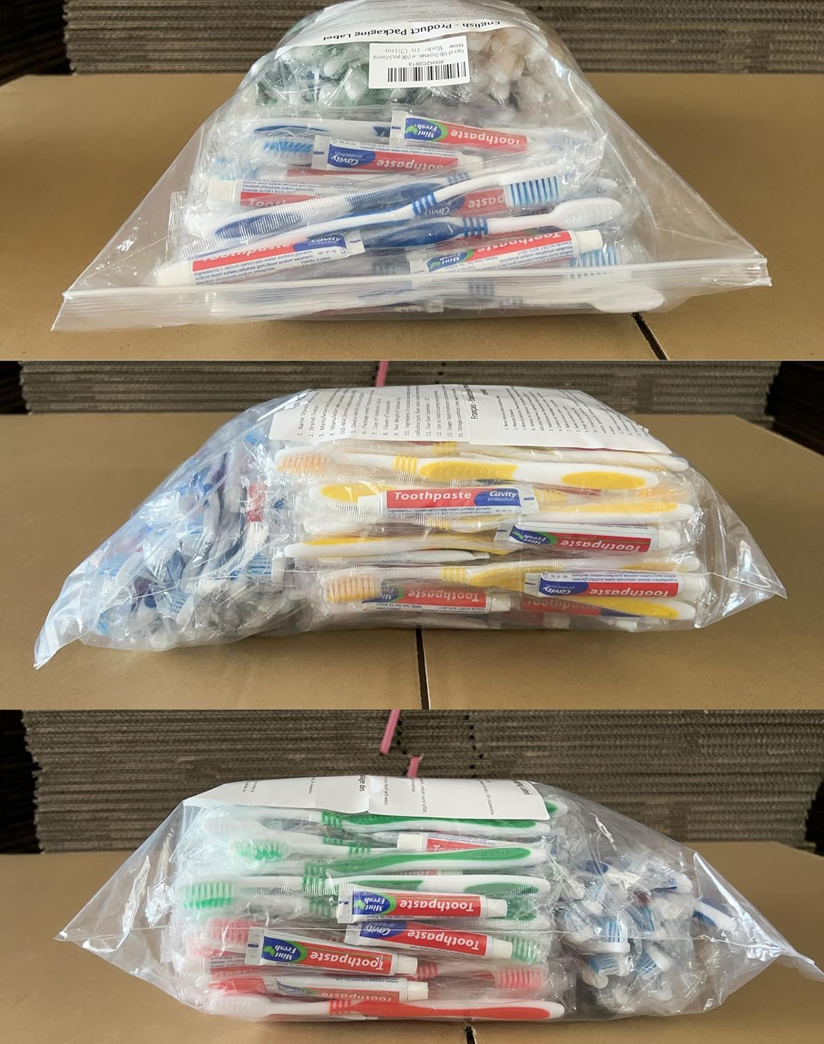 Cepillo de dientes desechable, 100 cepillos de dientes desechables con pasta de dientes, juego de cepillos de dientes de viaje de campamento Hotel empaquetado por separado (5 colores)