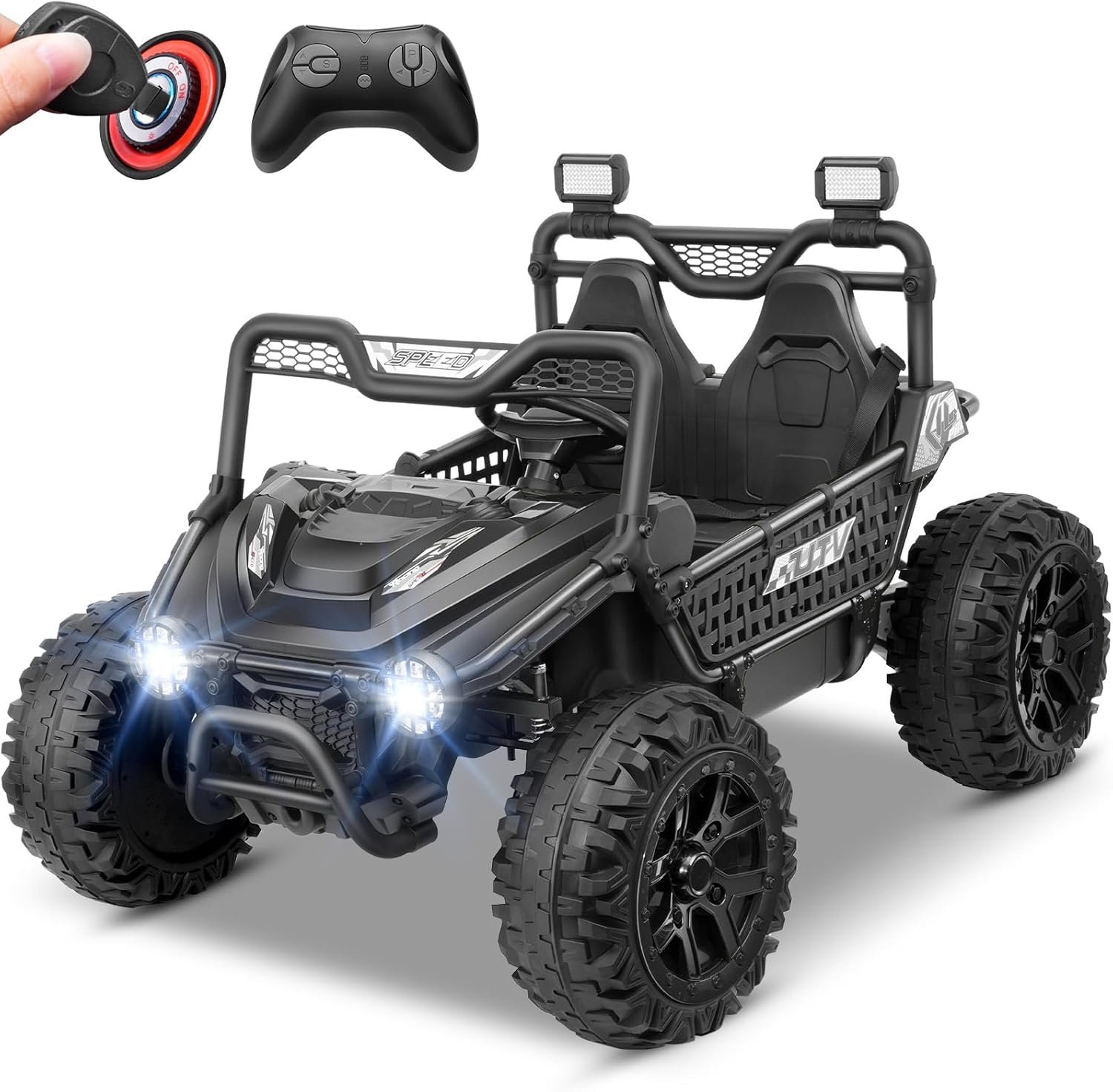 Hikole 24V Ride On Toys for Big Kids, XXL 22" Two Seater Kids Electric Car UTV with Remote Control, Iron Frame, Key Start, Metal Suspension, Music, Powered Wheels Off-Road Vehicle for Girls, Pink