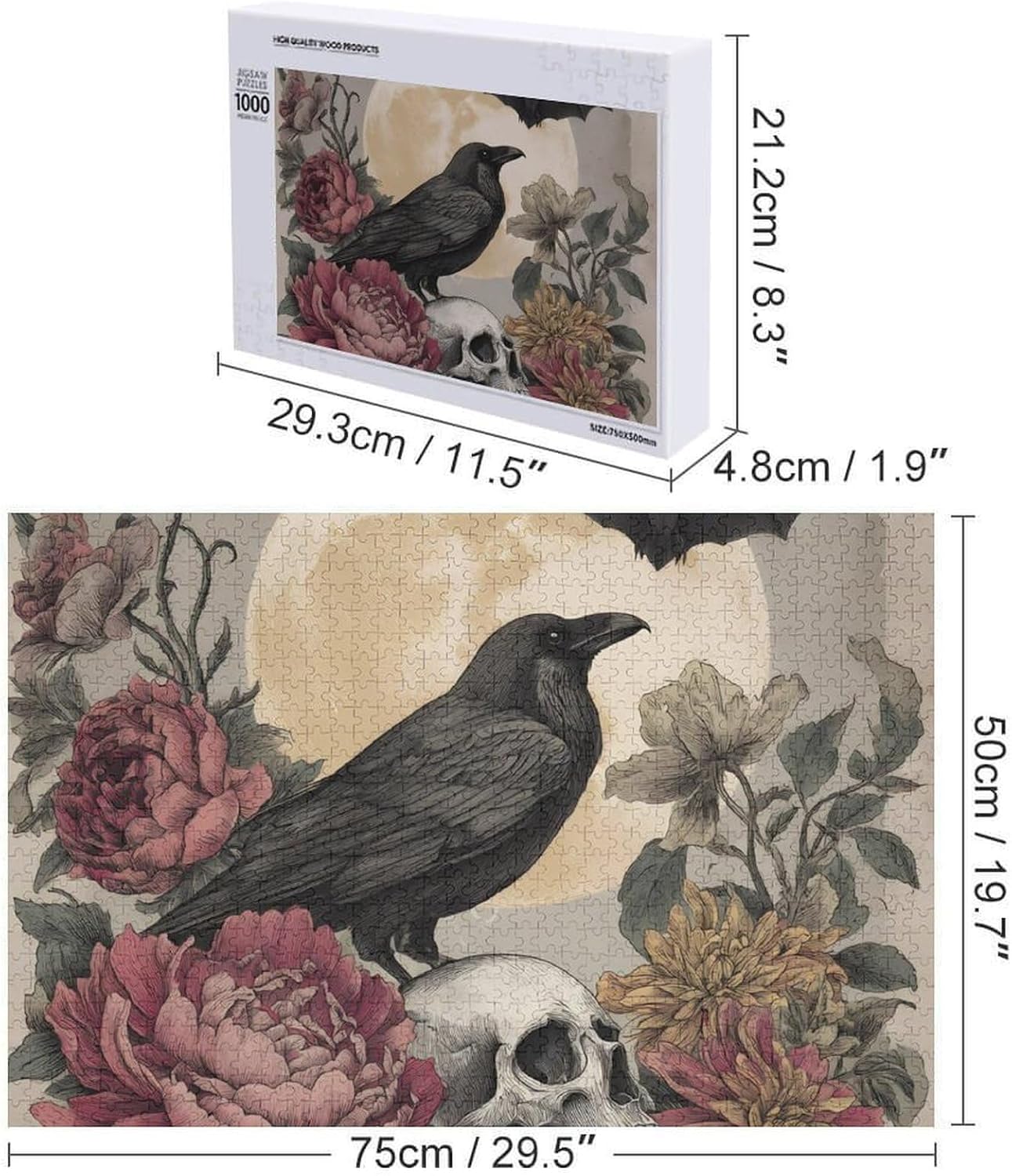 Raven Halloween Crow Bird Puzzles for Adults 1000 PCS Wooden Jigsaw Puzzle Wall Decor Christmas