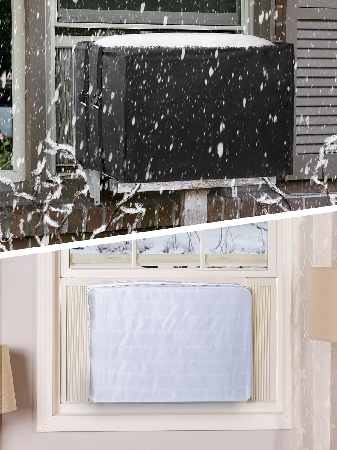 2 Pack Windproof Window AC Cover for Indoor Outdoor - Insulation Air Conditioner Unit Covers with Drawstring for Winter Inside 20.8''W × 15.7''H × 3.5''D and Outside 20.8''W × 15.7''H × 15.7''D