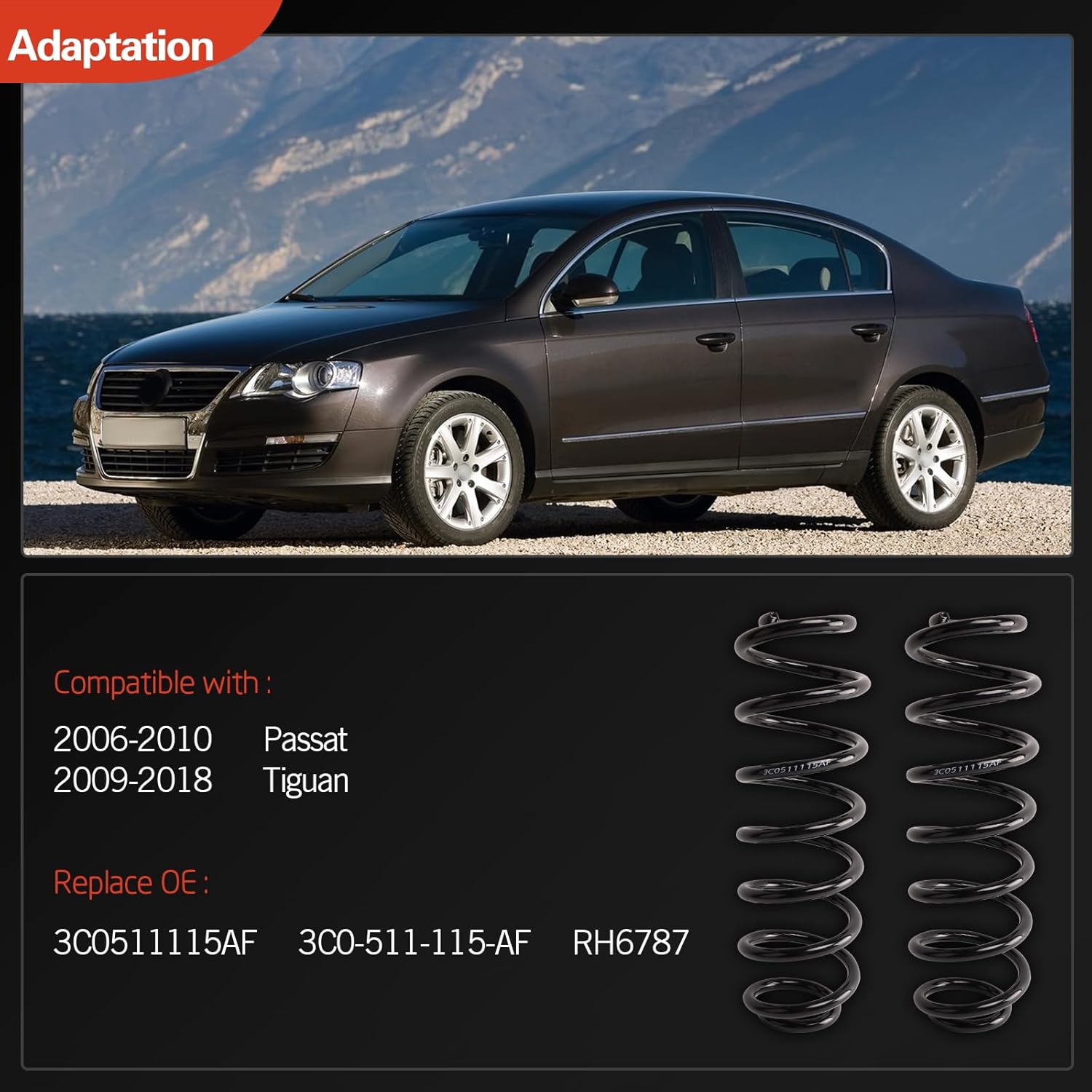 Rear Left & Right Suspension Coil Spring Set Compatible with Passat 2006-2010 & Tig-uan 2009-2018, Replaces 3C0511115AF 2PCS