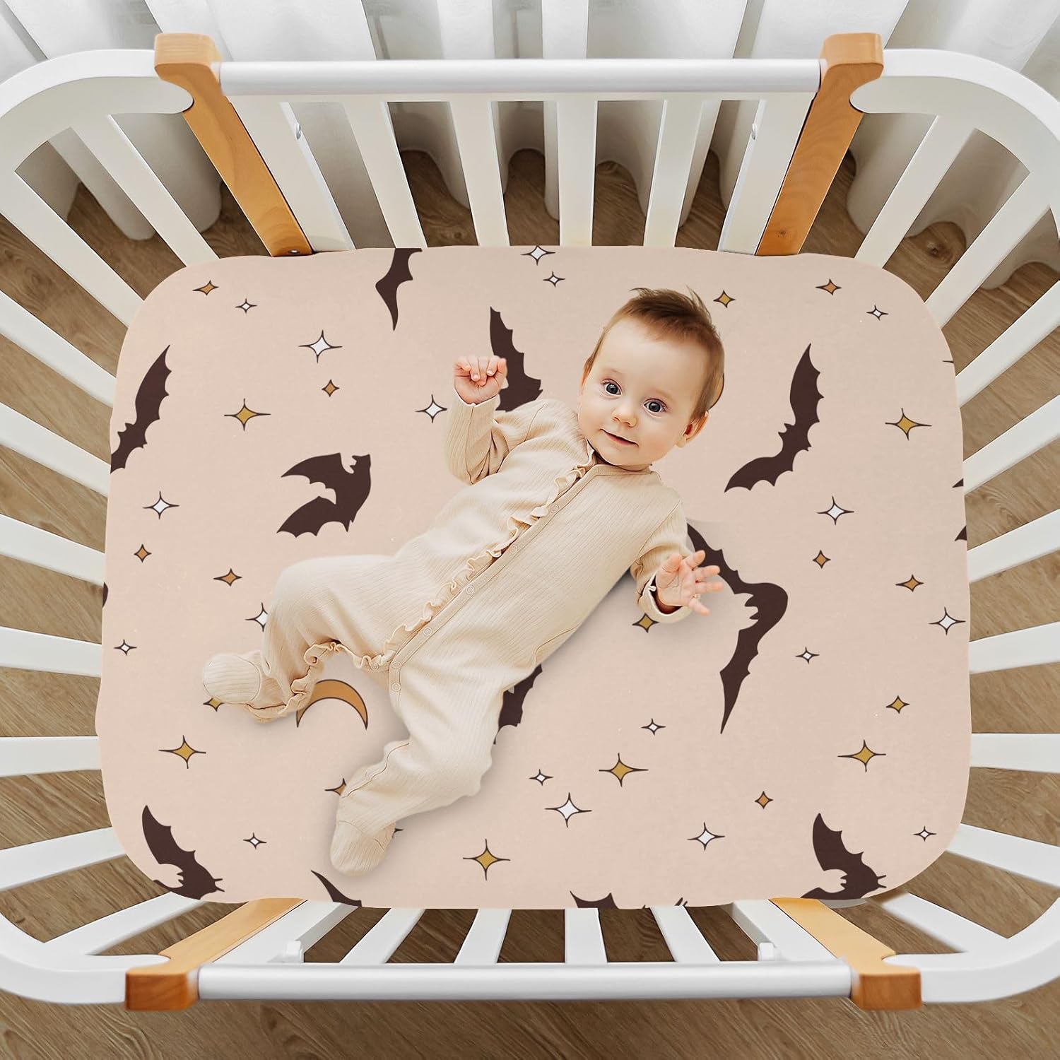 CaTaKu Boho Halloween Bat Crib Sheets for Girls Boys,Baby Crib Fitted Sheets for Mini Crib and Toddler Mattress, Soft Baby Nursery Bed Sheets Neutral 28"x 52"
