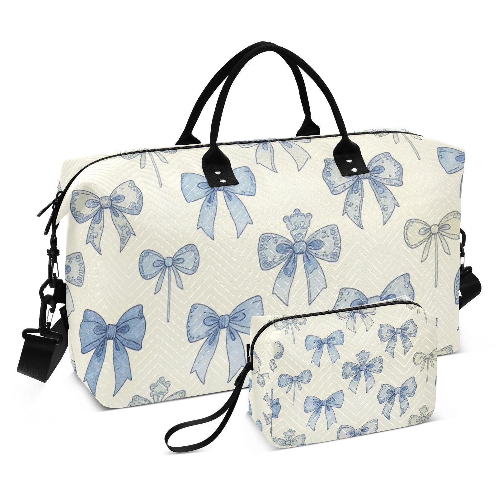 Reisetaschen-Set, 2-teilig, durchgehende Reißverschlussfächer, praktisch für Reisen, Bow Bluevbossed, One Size, Klassisch