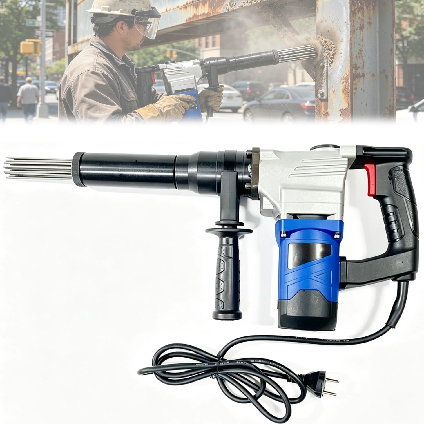 Industrial Electric Needle Scaler,1400W Rust Remover Paint Remover, Needle Scaler Gun,5900 BPM,Electric Needle Derusting Gun,Remove Rust Scaler to Remove Slag, Rust, Paint and Dirt Quickly(220V)