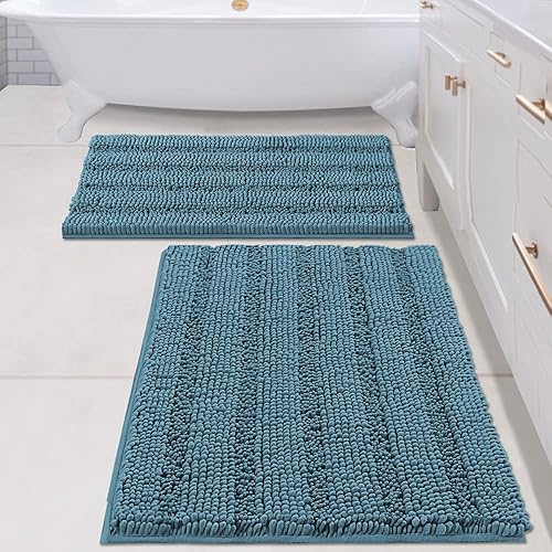 Miniatura 139 de H.VERSAILTEX Alfombras de baño antideslizantes extragruesas de felpilla a rayas 24" x 36" Absorbentes, antideslizantes, suaves, esponjosas