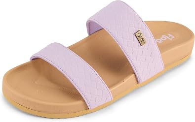 Floopi Womens Double Strap Slide Sandals, Faux Leather Cross Strap Slides with Arch Support, Casual Slip-On Everyday Sandals for Women.