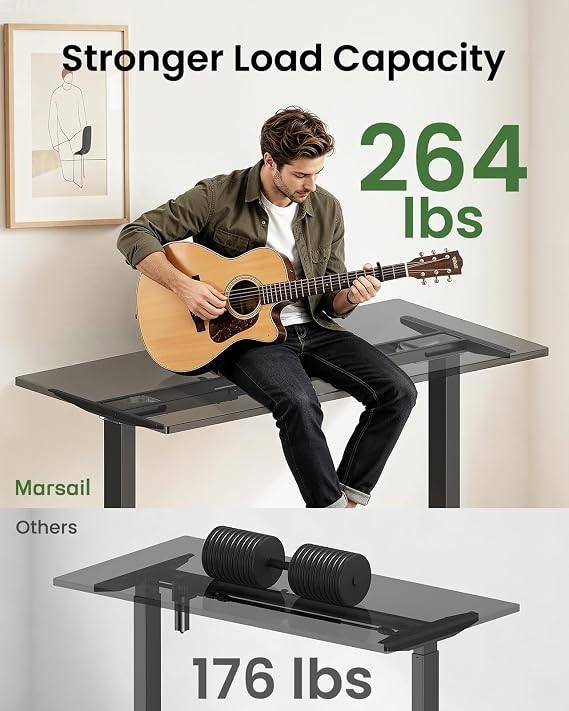 Marsail Dual Motor Standing Desk Frame, Electric Standing Desk Legs, 264 lbs Capacity, Fits Max 90″x 31.5″Desktop, 4 Memory Height Settings, Sit Stand Desk Legs with Cable Tray & 2 Hooks, Frame Only