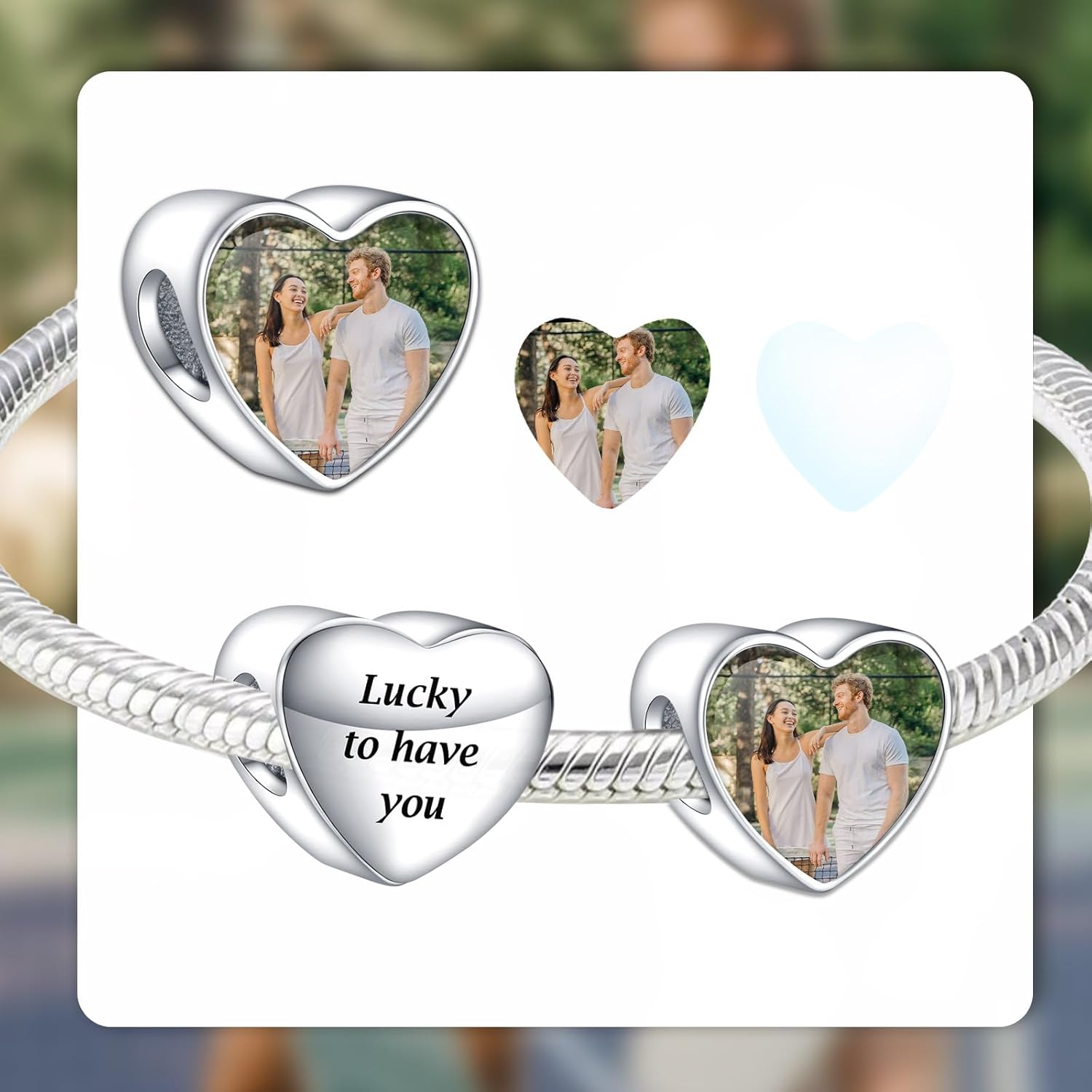 NINGAN Personalized Photo Charm 925 Sterling Silver Charm for Bracelet Necklaces Love Heart Shaped Engraved Customize Picture Gift for Birthday Christmas Bead Charms Jewelry for Women - Image 2