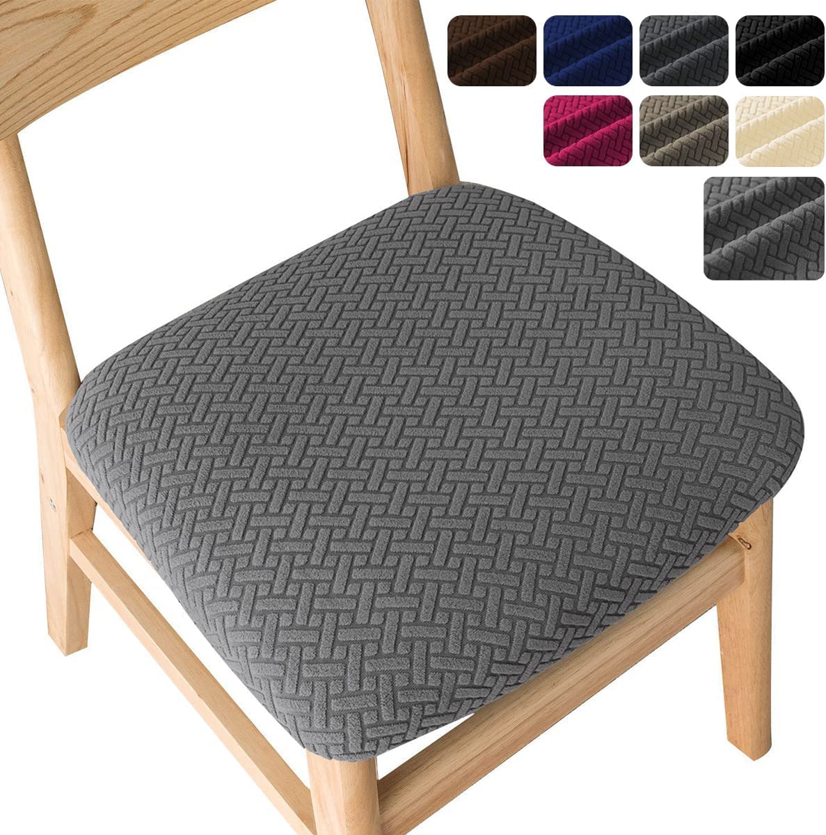 SYOSI Seat Covers for Dining Chairs Set of 4 Dining Room Chair Covers Kitchen Chair Seat Cover Chair Cushion Covers Stretch Chair Protectors Covers, Light Grey