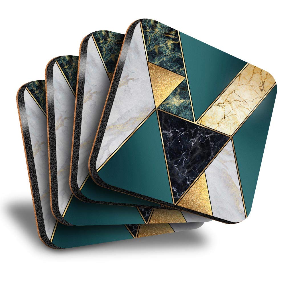 Destination Vinyl Ltd Great Coasters (Set of 4) Square - Abstract Art Deco Marble Effect Drink Glossy Coasters/Tabletop Protection for Any Table Type #21082