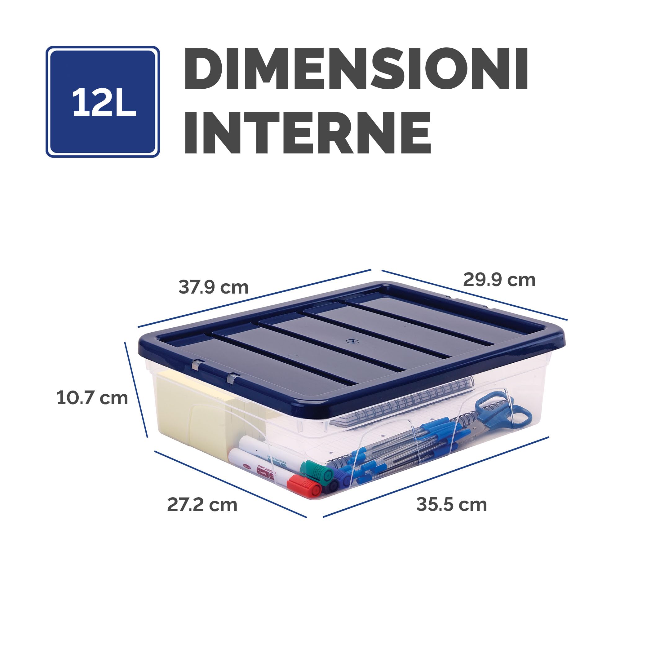 Bankers Box 12L scatole in plastica in confezione da 3, BPA-Free con coperchi riciclati al 100%, impilabili, coperchio anti polvere, 11x32x40cm, ideali per organizzare la casa e l'ufficio