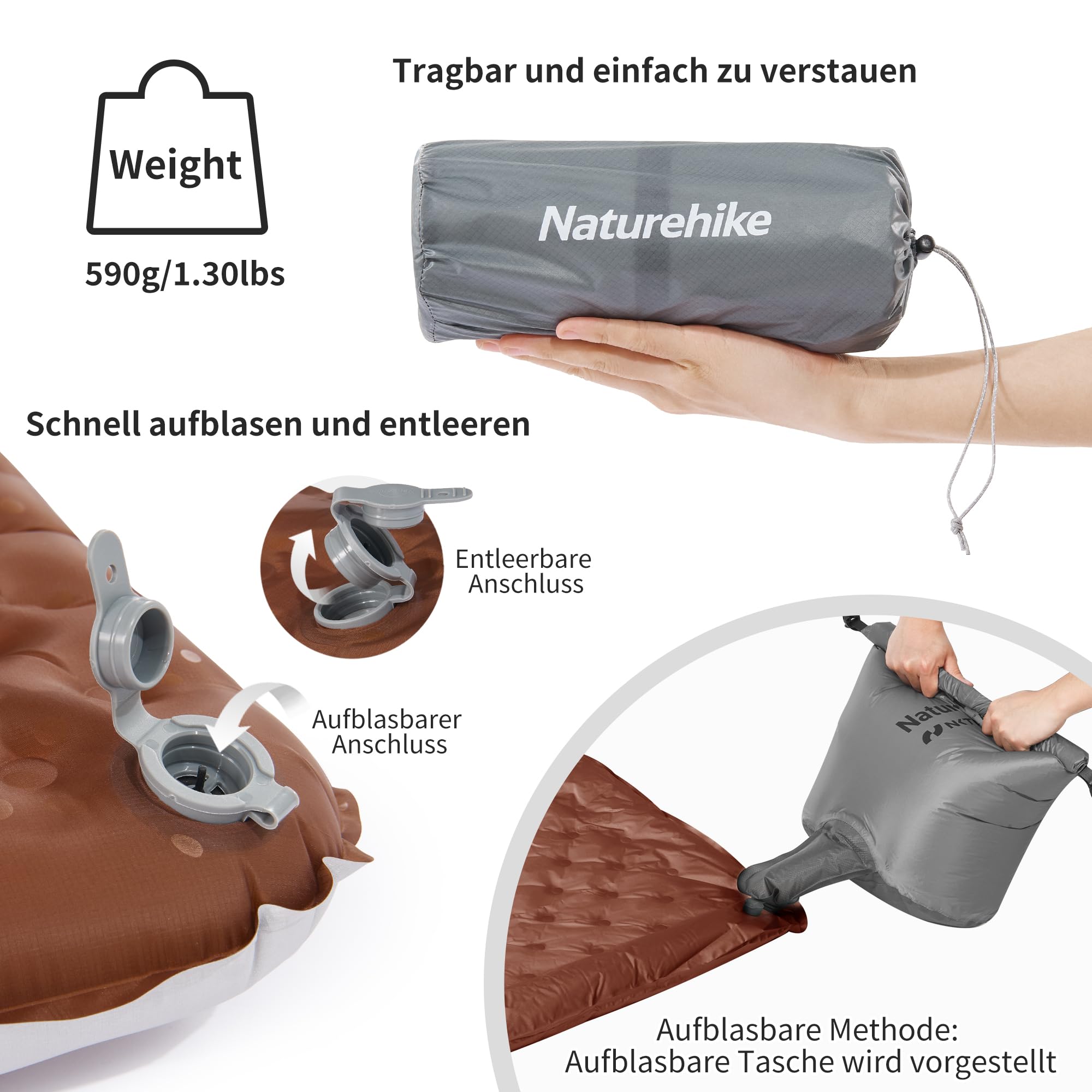 Naturehike 5.8 R- Valore Campeggio Tappetino 4 Stagioni Ultraleggero Autogonfiabile Materasso ad Aria Durevole con Borsa Gonfiabile