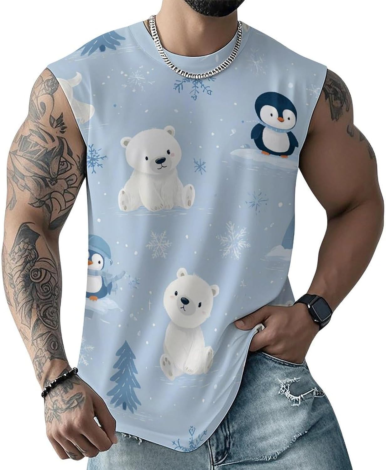 Polar Bear Penguin Winter Men Summer Sleeveless Crew Neck Top 5XL