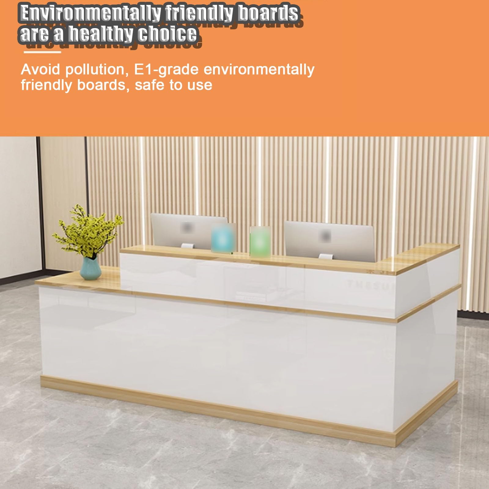 Moderno escritorio de recepción azul con cajones con cerradura, mostrador de oficina abierto de 140 cm para salón y negocios, elegante diseño lateral izquierdo para área de recepción
