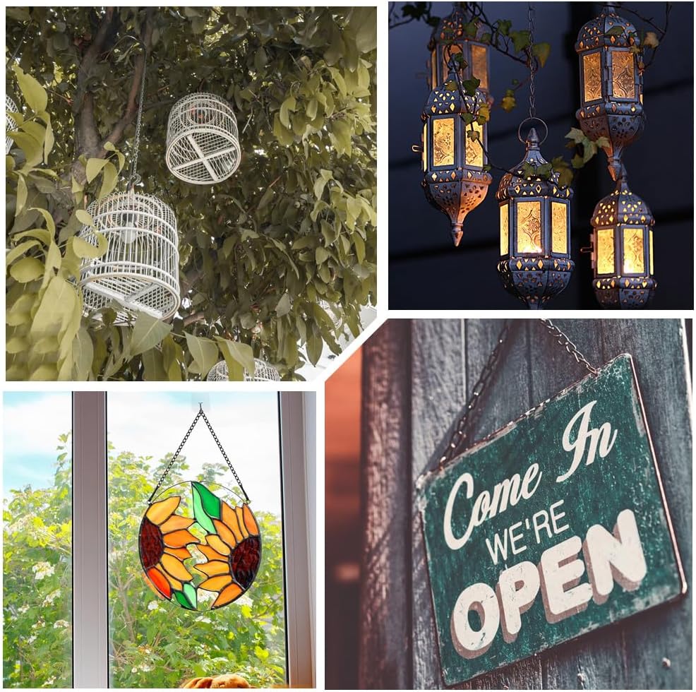 1 Box 4Pcs 31.5 Inch Stain Glass Window Hanging Chain Stainless Steel Picture Hanging Chain Sunshine Catcher Silver with Hooks for Walls Gardens Kitchens Outdoor Decorative
