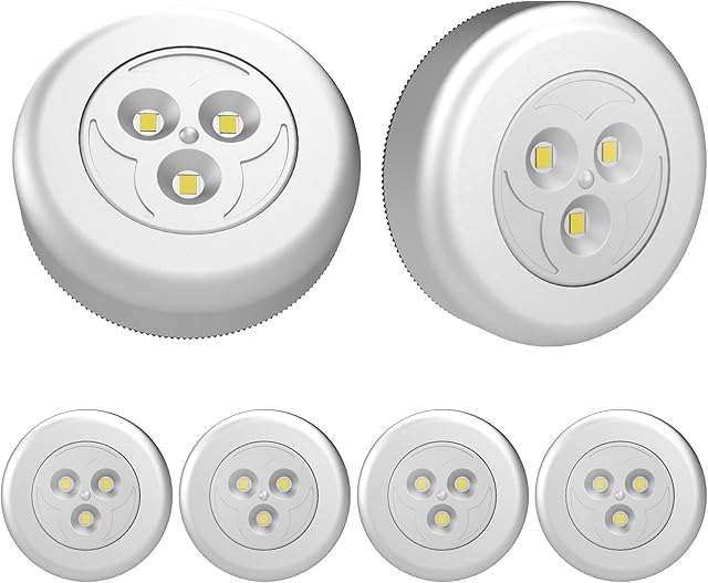 SOAIY Tap Light Push Lights Upgraded Mini Night Touch Light LED Puck Lights Under Cabinet Lighting Battery Operated Powered DIY Stick On Lights Wireless Closet Counter Kitchen Gold Warm White 6Pack