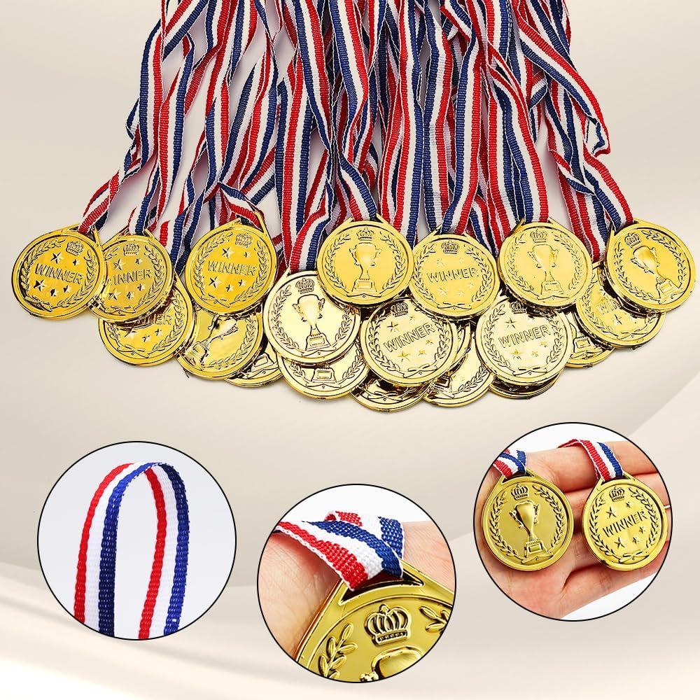 100 Pack Gold Winner Medals with Trophy Design | Plastic Award Medals for Sports, Competitions, Talent Shows, Corporate Events and Party Favors