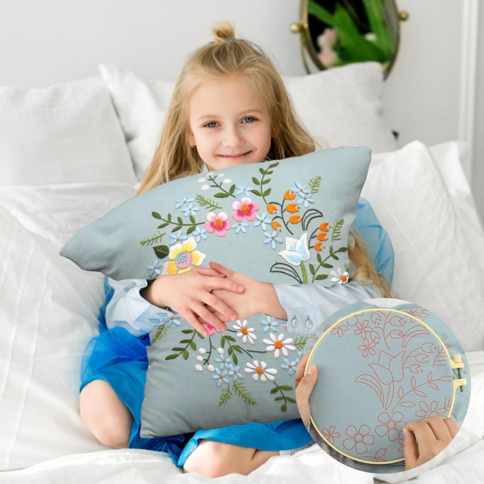 wiksite Embroidery Kit Pillowcase DIY Kit Cushion Cover Pillow Cover Embroidery Kit - Image 3