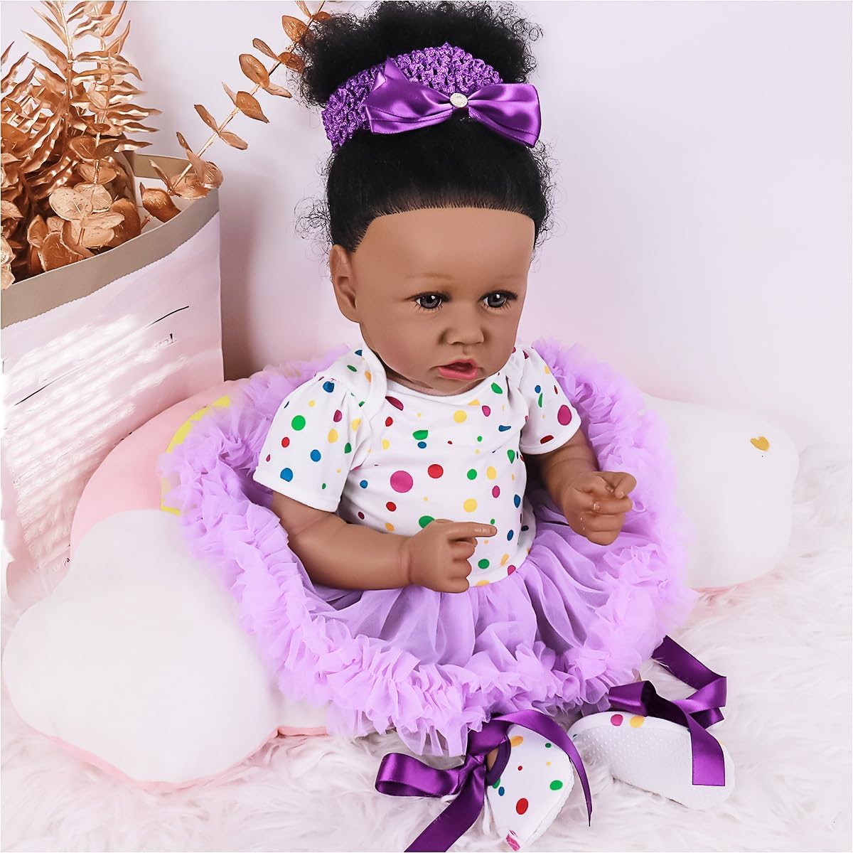kgniess Lifelike Reborn Baby Dolls - Black Girl, 22-inch Realistic Silicone Reborn Toddler Doll - African American Newborn Baby Doll Gifts for Kids Age 3+