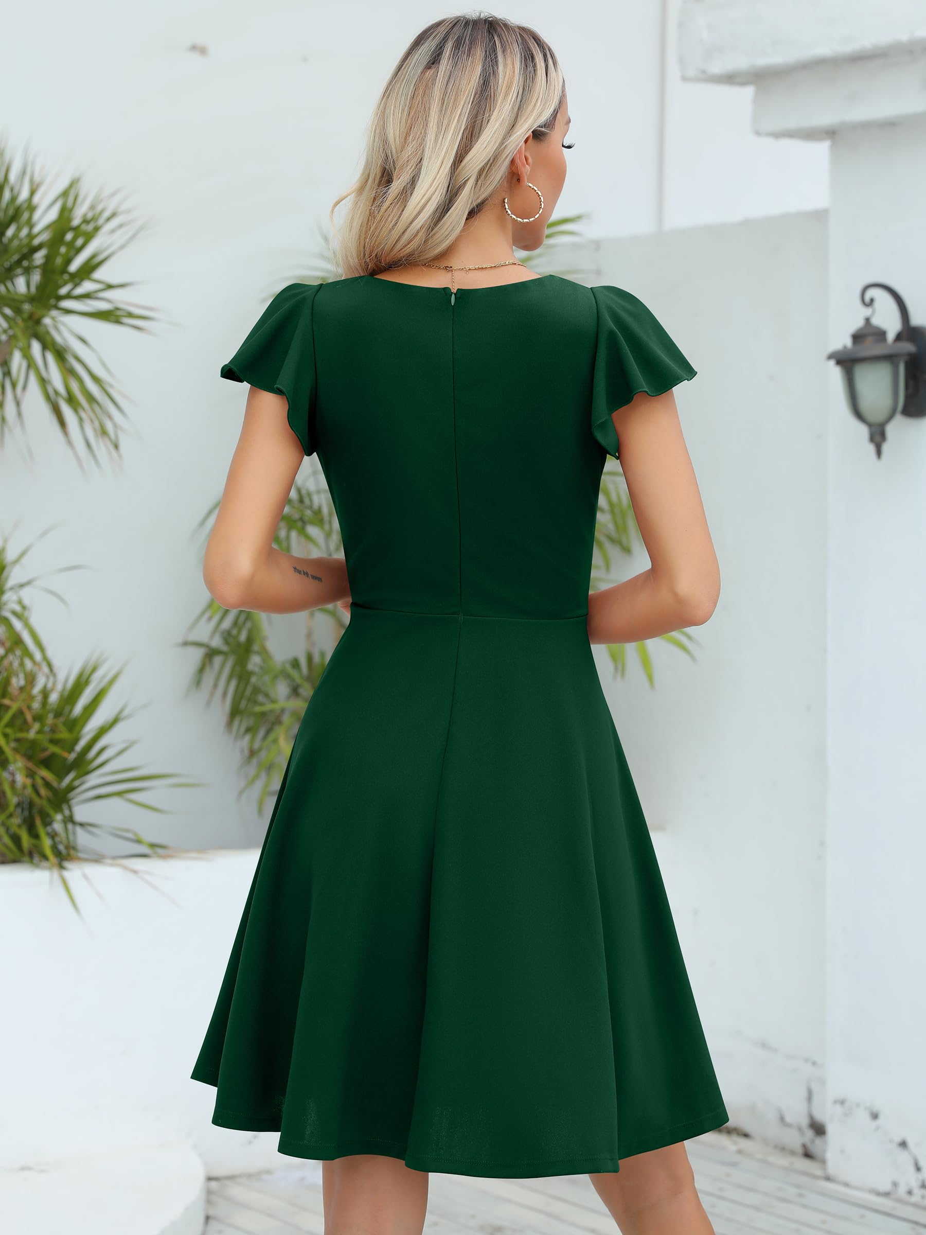 Missufe Vestido corto de cóctel para mujer, con mangas con vuelo, ajustado y acampanado