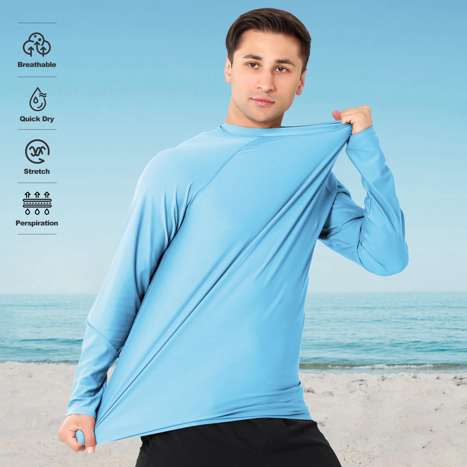 MASOCIO 2 Piezas Camiseta Proteccion Solar Hombre Manga Larga UPF 50＋ Secado Rápido Transpirable para Surf Natacion Running