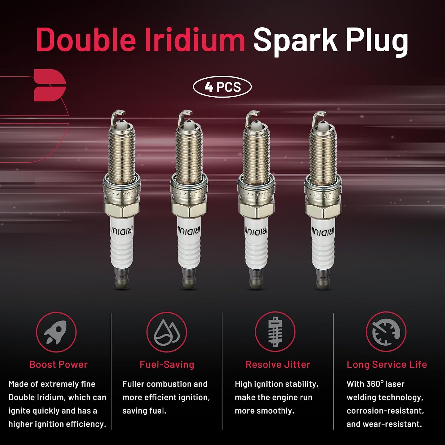 BDFHYK Set of 4 Iridium Spark Plug Compatible with Hyundai 2013-2016 Santa Fe Sport,2014-2015 Tucson,2011-2014 Sonata, Compatible with Kia 2011-2016 Sportage 2.4L L4 Engine Replacement for 18847-11160