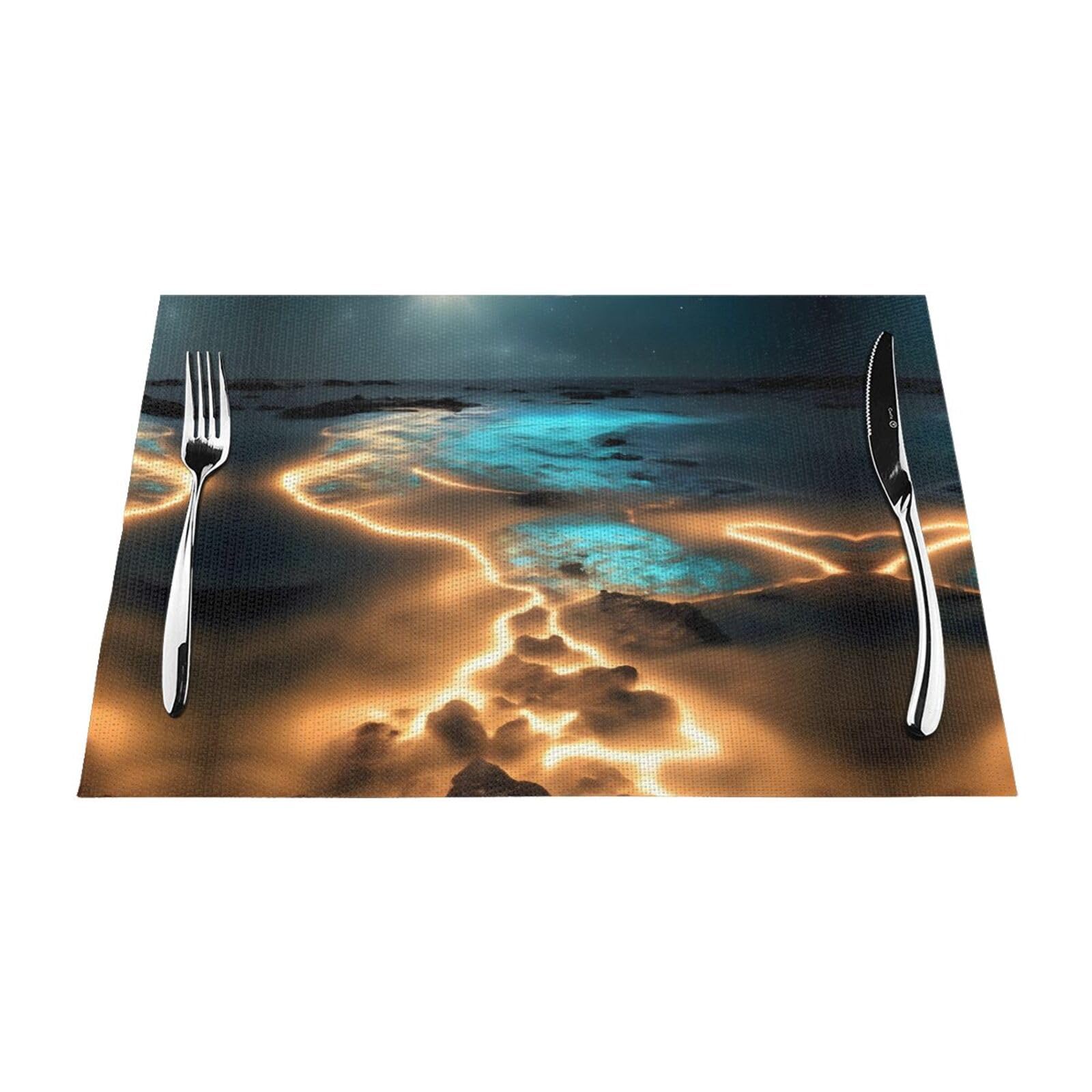 Set de table tissé imprimé rectangulaire View Under The Moon 30x45 cm lot de 6