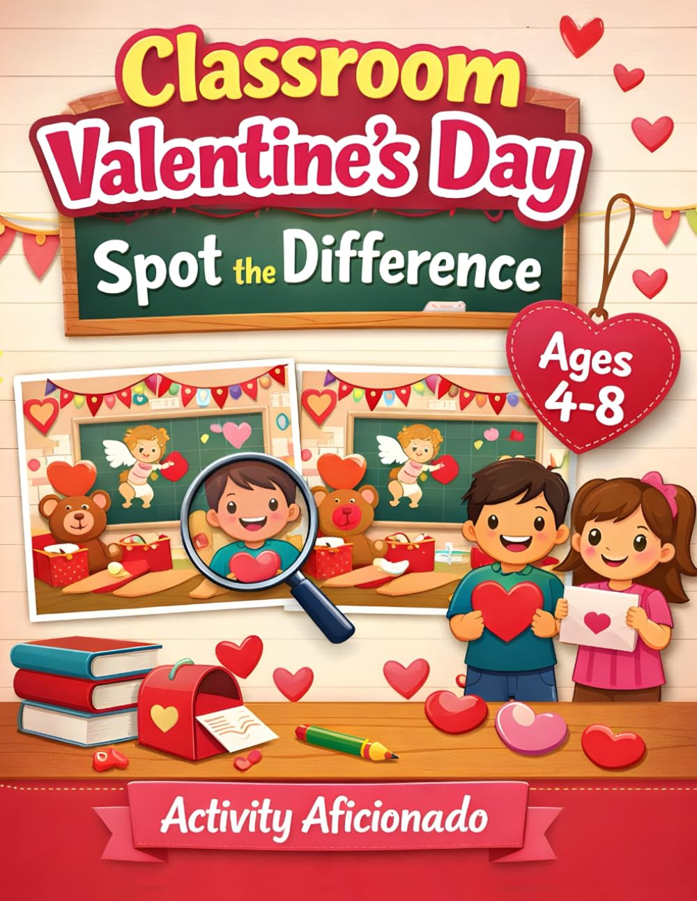 Classroom Valentines Day Spot the Difference Book for Kids Ages 4-8: 40 Fun Valentines Day Classroom Image Puzzles for Kids to Boost Focus and Visual ... Difference Activity Books for Kids Ages 4–8)